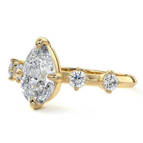 Ilana - Pear Yellow Gold Engagement Ring Detail View | Nura Lab