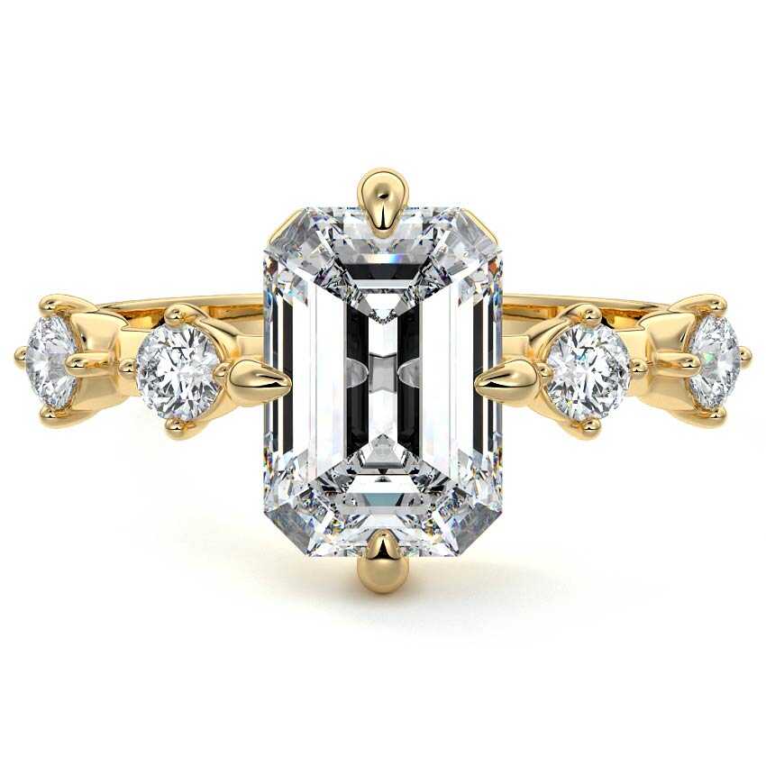 Ilana - Emerald Cut Yellow Gold Lab Grown Diamond Engagement Ring | Nura Lab