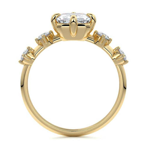 Ilana - Emerald Cut Yellow Gold Engagement Ring Profile View | Nura Lab