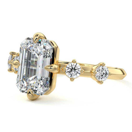 Ilana - Emerald Cut Yellow Gold Engagement Ring Detail View | Nura Lab