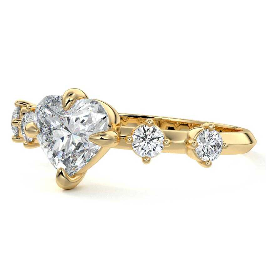 Ilana - Heart Yellow Gold Engagement Ring Detail View | Nura Lab