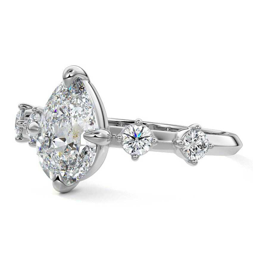 Ilana pear side stone lab grown diamond engagement ring in white gold