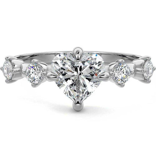 Ilana heart side stone lab grown diamond engagement ring in white gold