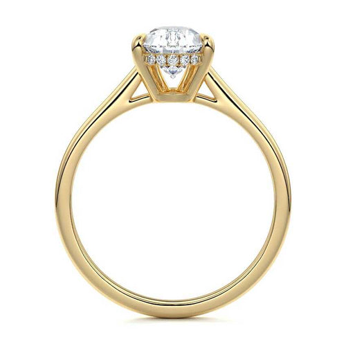 Ginevra pear hidden halo solitaire lab grown diamond engagement ring in yellow gold