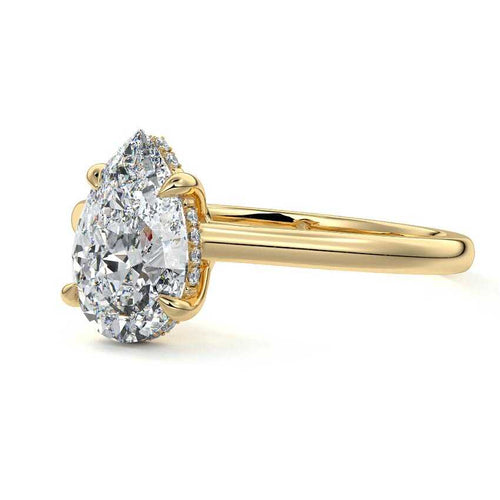Ginevra - Pear Yellow Gold Engagement Ring Detail View | Nura Lab
