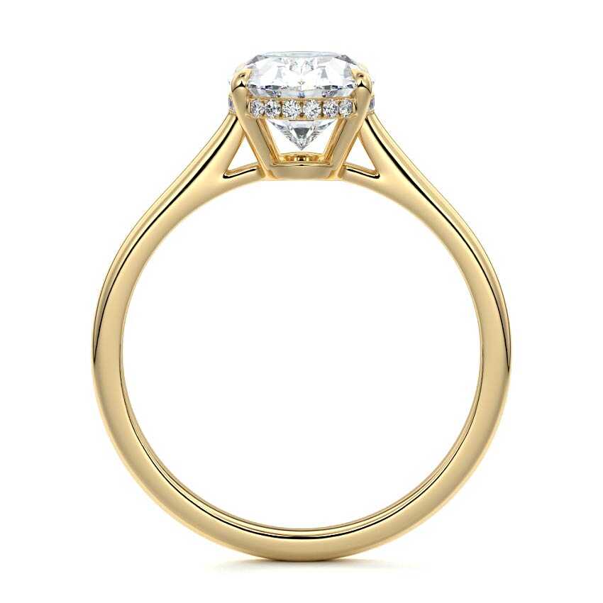 Ginevra oval hidden halo solitaire lab grown diamond engagement ring in yellow gold