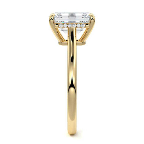 Ginevra emerald cut hidden halo solitaire lab grown diamond engagement ring in yellow gold
