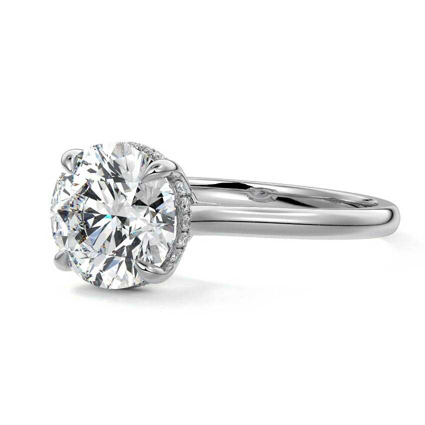 Ginevra round hidden halo solitaire lab grown diamond engagement ring in white gold