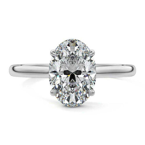 Ginevra oval hidden halo solitaire lab grown diamond engagement ring in white gold