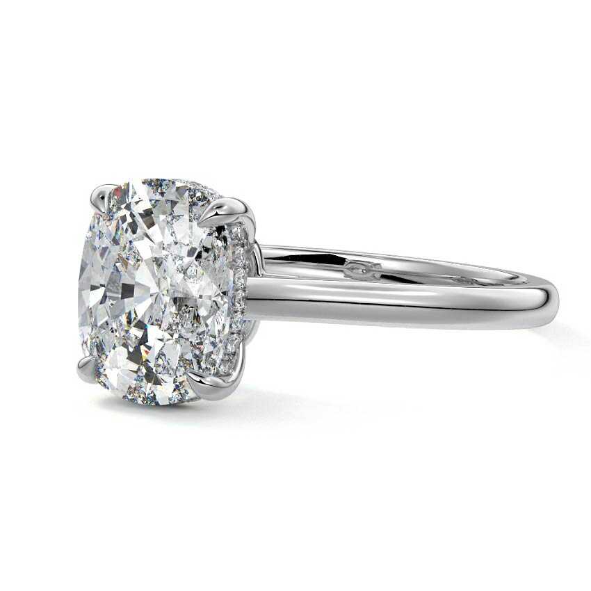 Ginevra cushion hidden halo solitaire lab grown diamond engagement ring in white gold