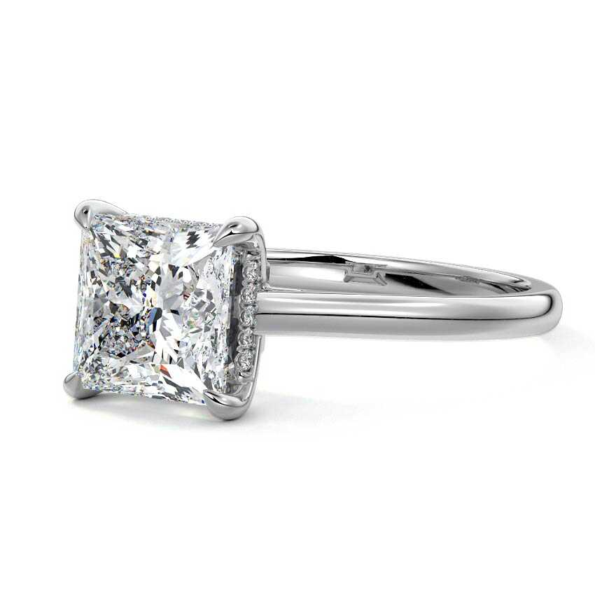 Ginevra princess hidden halo solitaire lab grown diamond engagement ring in white gold