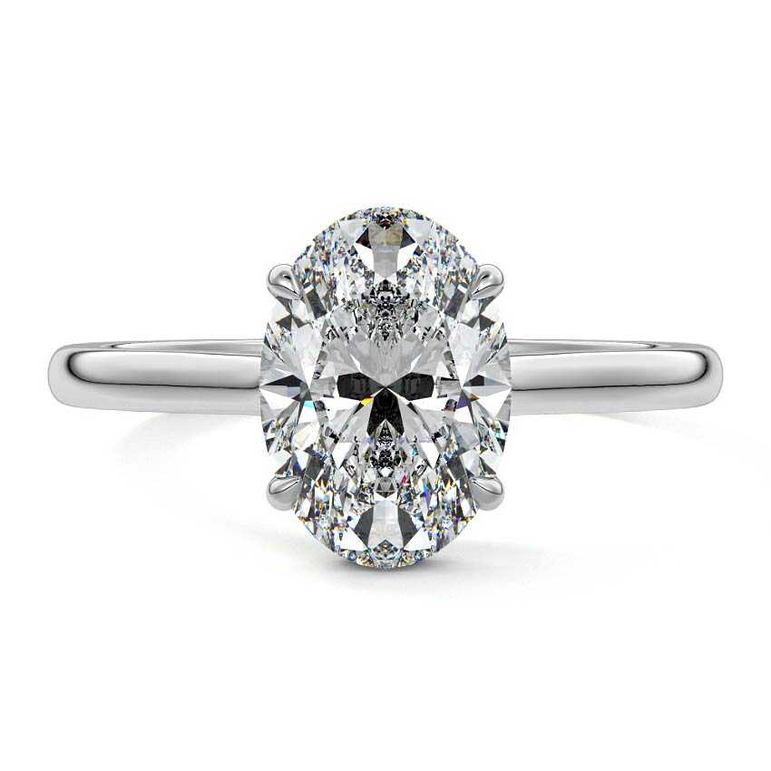 Ginevra oval hidden halo solitaire lab grown diamond engagement ring in platinum