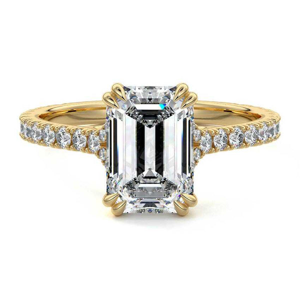 Imani - Emerald Cut Double Prong Hidden Halo Pavé Lab Grown Diamond Engagement Ring