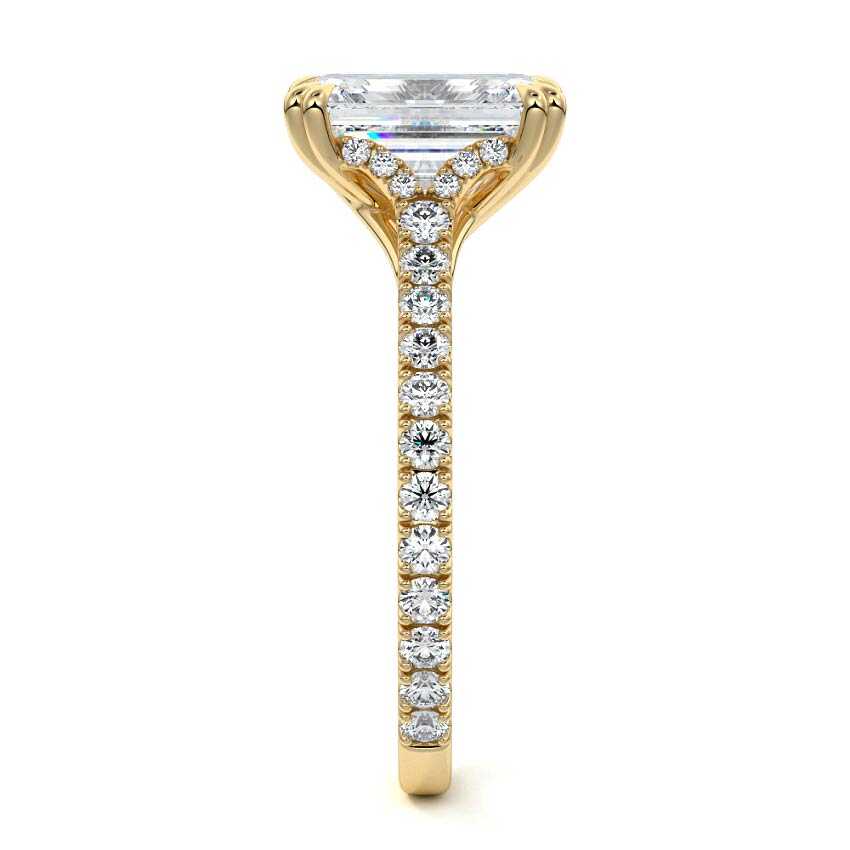 Imani - Emerald Cut Yellow Gold Engagement Ring Side View | Nura Lab