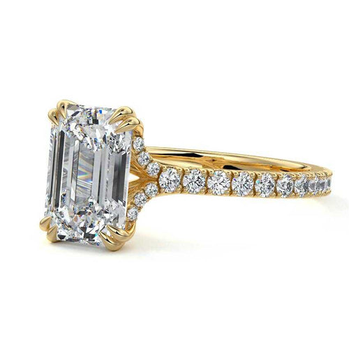 Imani - Emerald Cut Yellow Gold Engagement Ring Detail View | Nura Lab