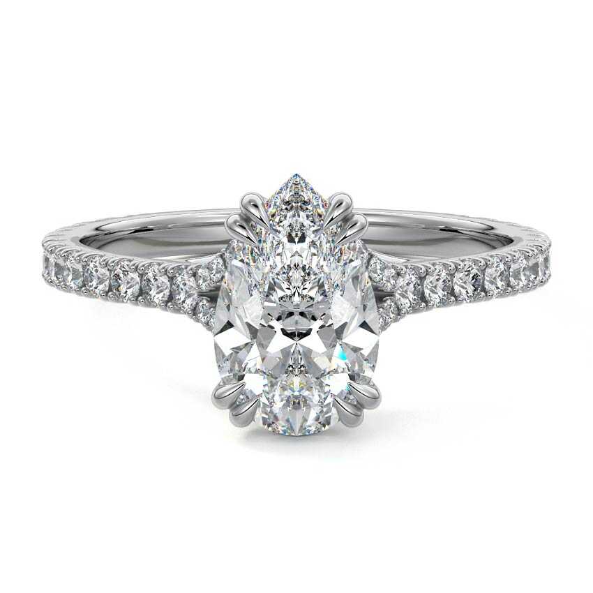 Imani pear double prong hidden halo pavé lab grown diamond engagement ring in white gold