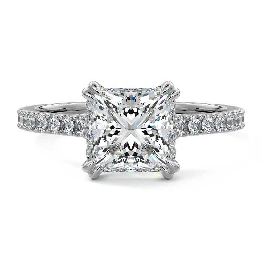 Imani princess double prong hidden halo pavé lab grown diamond engagement ring in platinum