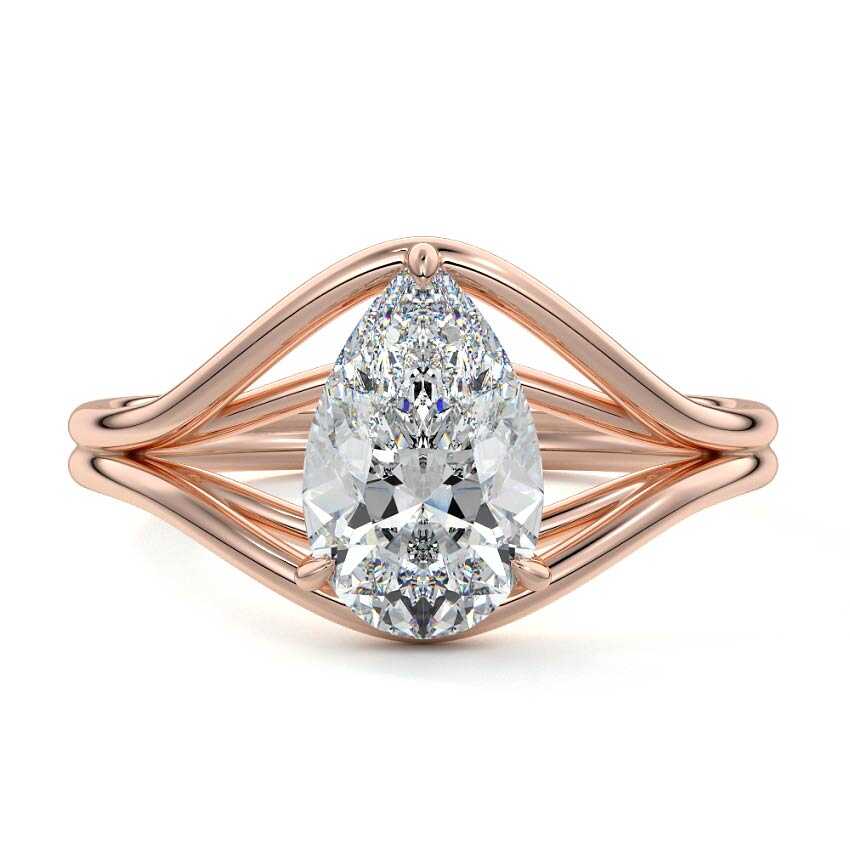 Irina pear split shank solitaire lab grown diamond engagement ring in rose gold