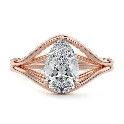 Irina pear split shank solitaire lab grown diamond engagement ring in rose gold