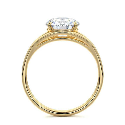 Irina - Round Yellow Gold Engagement Ring Profile View | Nura Lab