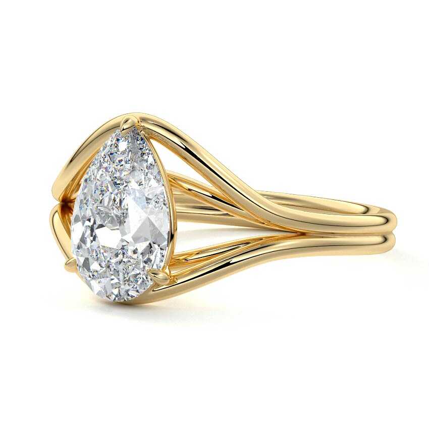 Irina - Pear Yellow Gold Engagement Ring Detail View | Nura Lab