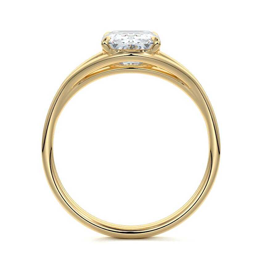 Irina - Emerald Cut Yellow Gold Engagement Ring Profile View | Nura Lab
