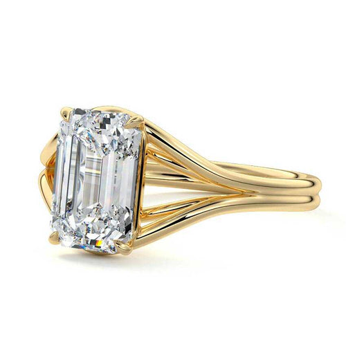 Irina - Emerald Cut Yellow Gold Engagement Ring Detail View | Nura Lab