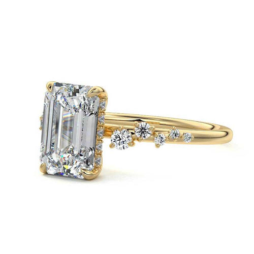 Jessara - Emerald Cut Yellow Gold Engagement Ring Detail View | Nura Lab