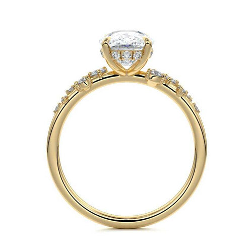 Jessara - Cushion Yellow Gold Engagement Ring Profile View | Nura Lab