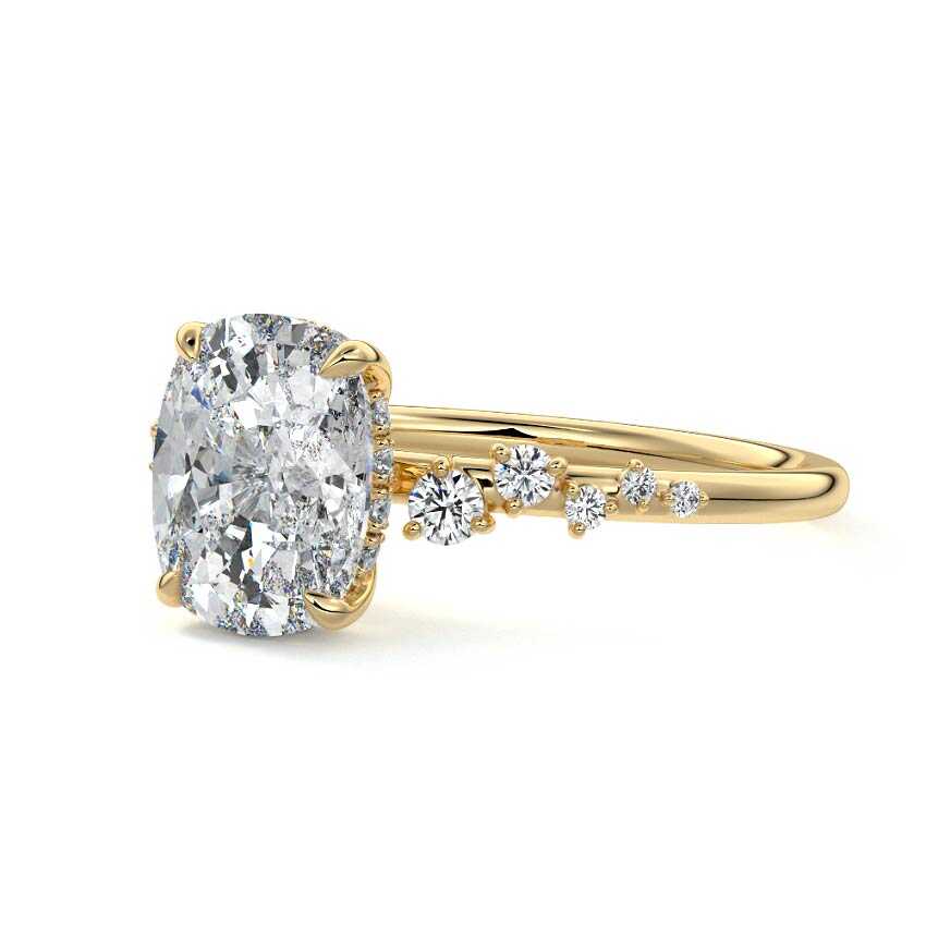 Jessara - Cushion Yellow Gold Engagement Ring Detail View | Nura Lab