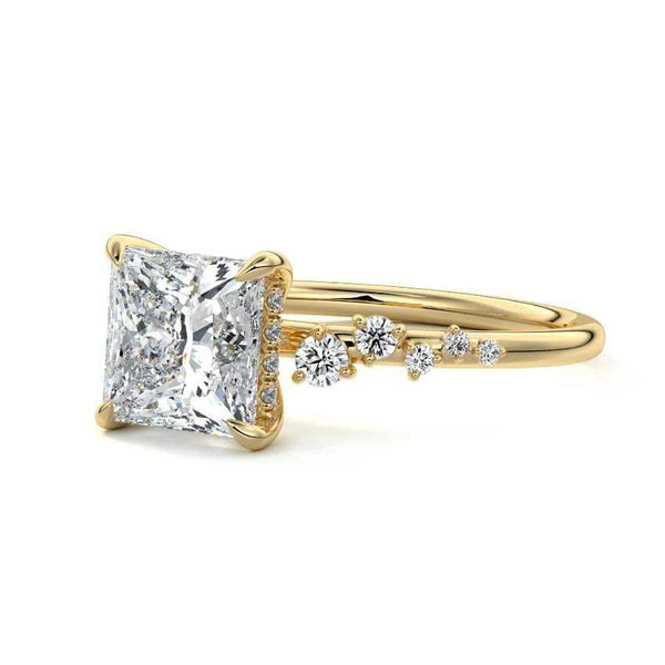 Jessara - Princess Hidden Halo Cluster Side Stone Lab Grown Diamond Engagement Ring