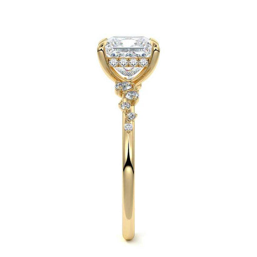 Jessara - Princess Yellow Gold Engagement Ring Side View | Nura Lab