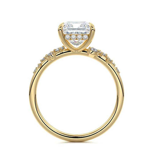 Jessara princess hidden halo cluster side stone lab grown diamond engagement ring in yellow gold