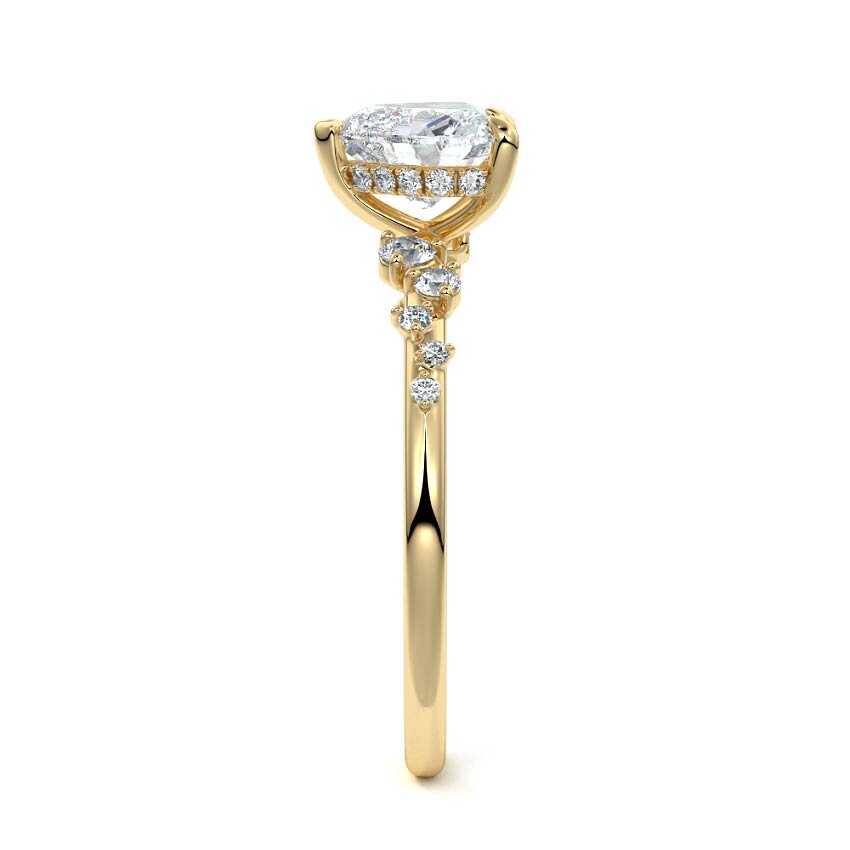 Jessara heart hidden halo cluster side stone lab grown diamond engagement ring in yellow gold