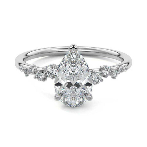 Jessara pear hidden halo cluster side stone lab grown diamond engagement ring in white gold