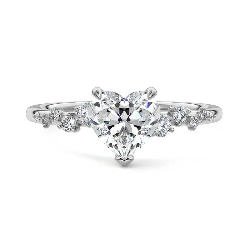 Jessara heart hidden halo cluster side stone lab grown diamond engagement ring in white gold