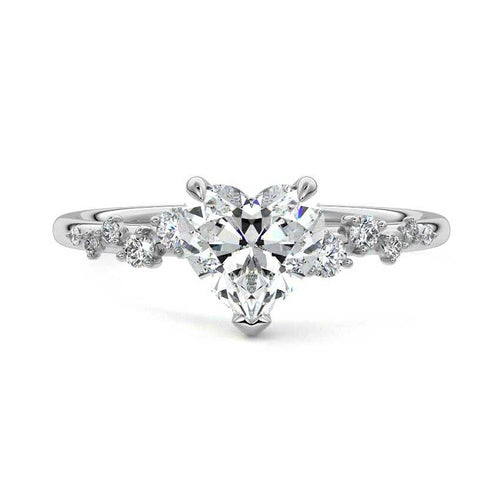 Jessara heart hidden halo cluster side stone lab grown diamond engagement ring in white gold