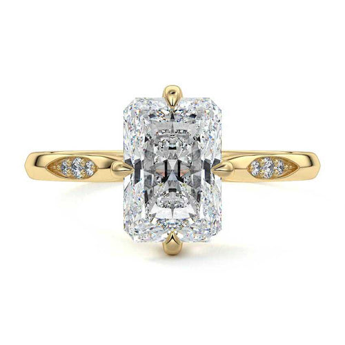 Kaia radiant flush set side stone lab grown diamond engagement ring in yellow gold