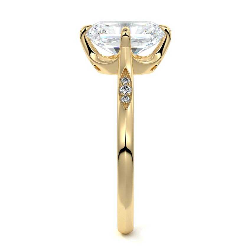 Kaia radiant flush set side stone lab grown diamond engagement ring in yellow gold