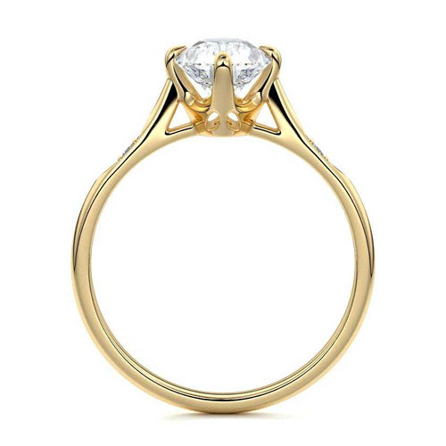 Kaia pear flush set side stone lab grown diamond engagement ring in yellow gold