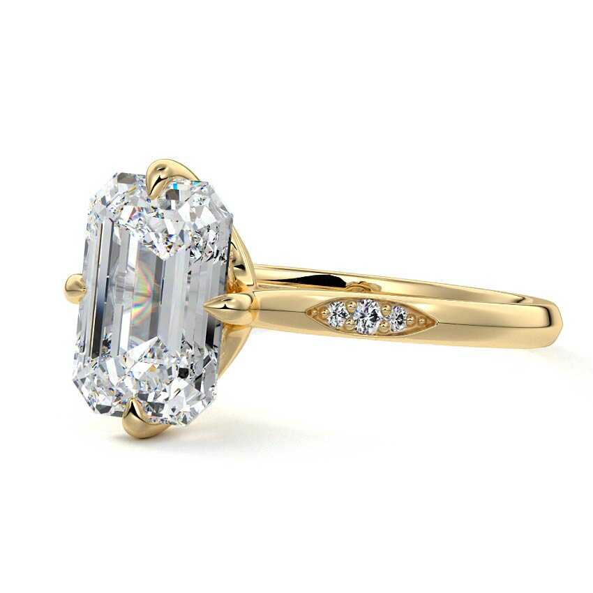 Kaia - Emerald Cut Yellow Gold Engagement Ring Detail View | Nura Lab