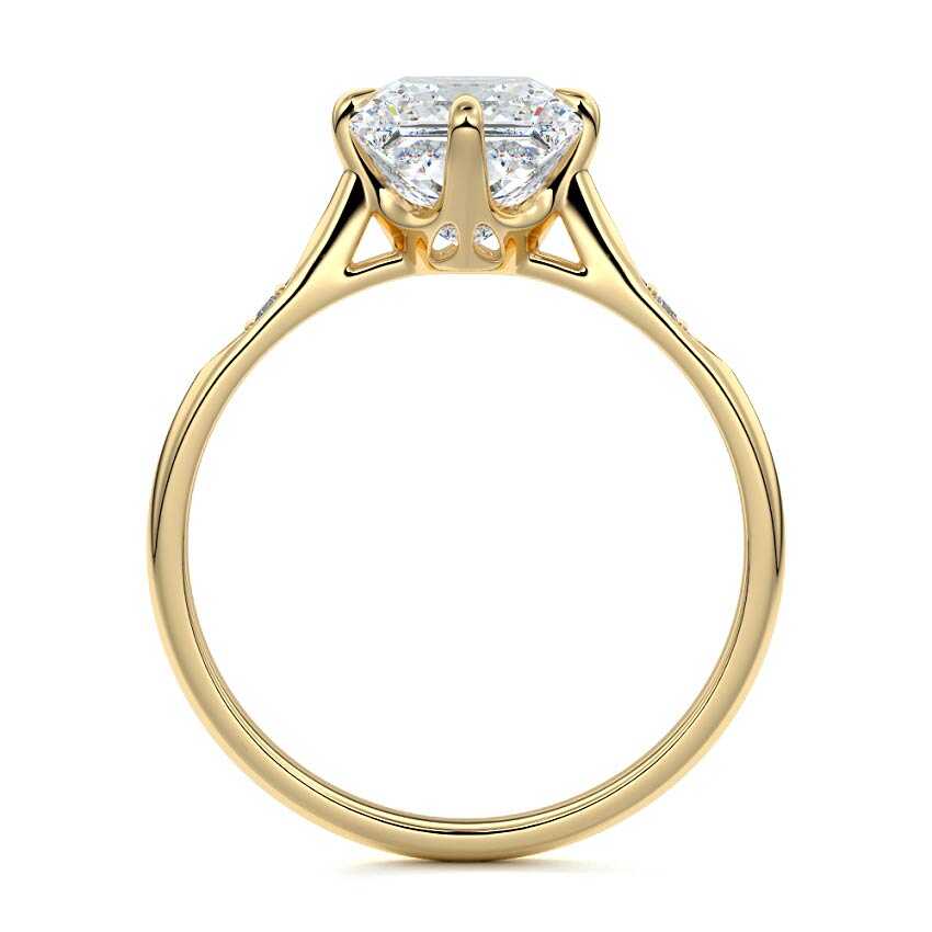 Kaia princess flush set side stone lab grown diamond engagement ring in yellow gold