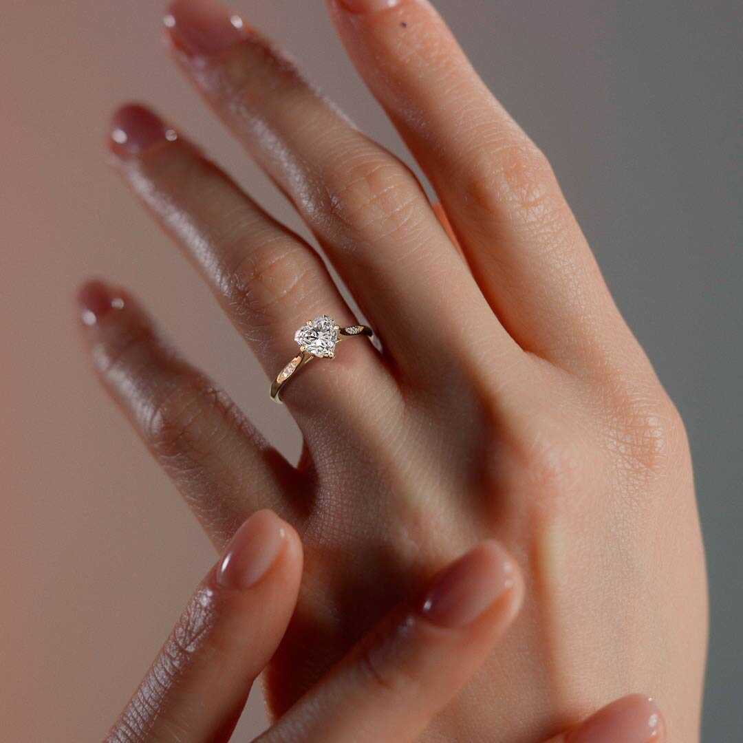 Kaia - Heart Yellow Gold Engagement Ring Angle View | Nura Lab