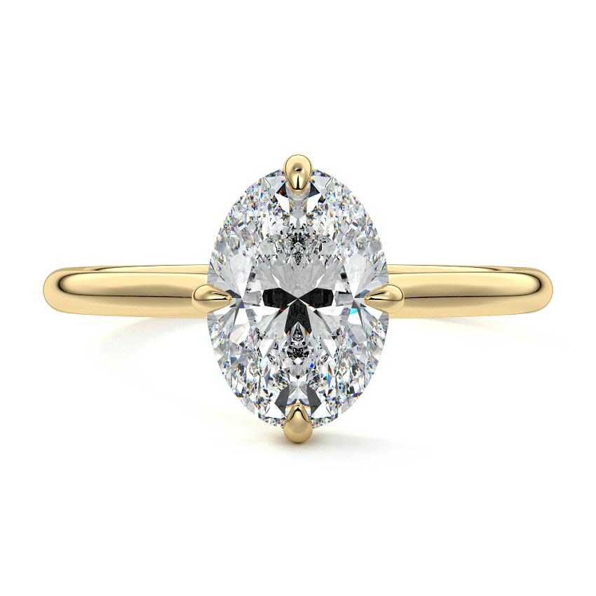 Ornella oval hidden halo solitaire lab grown diamond engagement ring in yellow gold