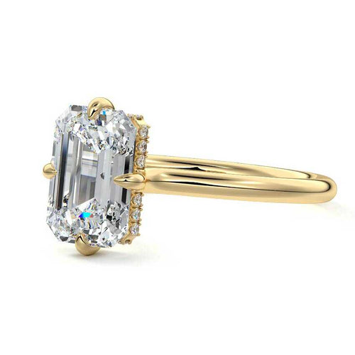 Ornella - Emerald Cut Yellow Gold Engagement Ring Detail View | Nura Lab
