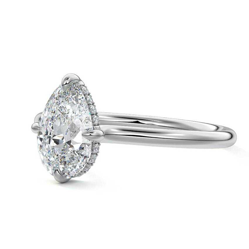 Ornella pear hidden halo solitaire lab grown diamond engagement ring in platinum