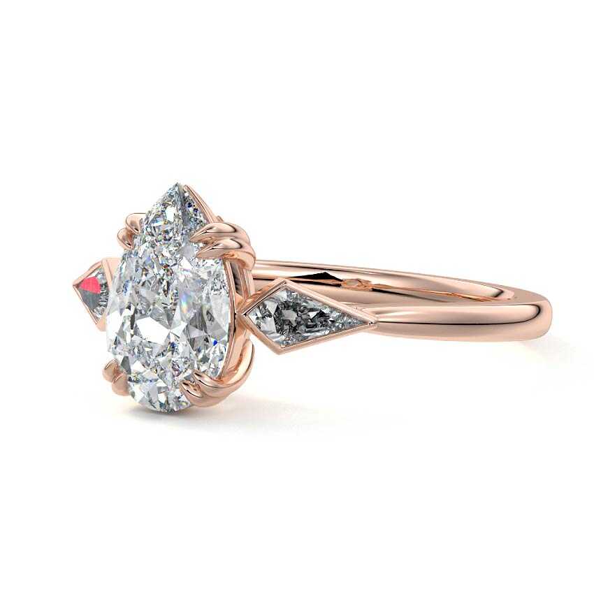 Kalina pear three-stone lab grown diamond engagement ring in rose gold