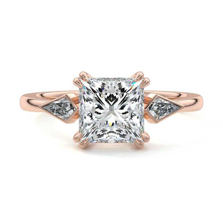 Kalina princess three-stone lab grown diamond engagement ring in rose gold