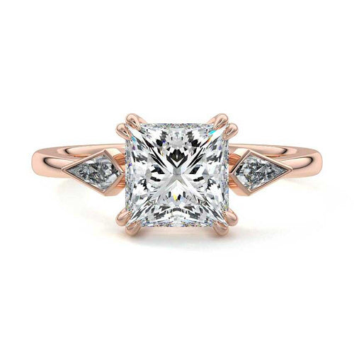 Kalina princess three-stone lab grown diamond engagement ring in rose gold