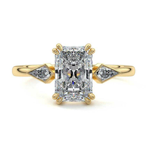 Kalina radiant three-stone lab grown diamond engagement ring in yellow gold